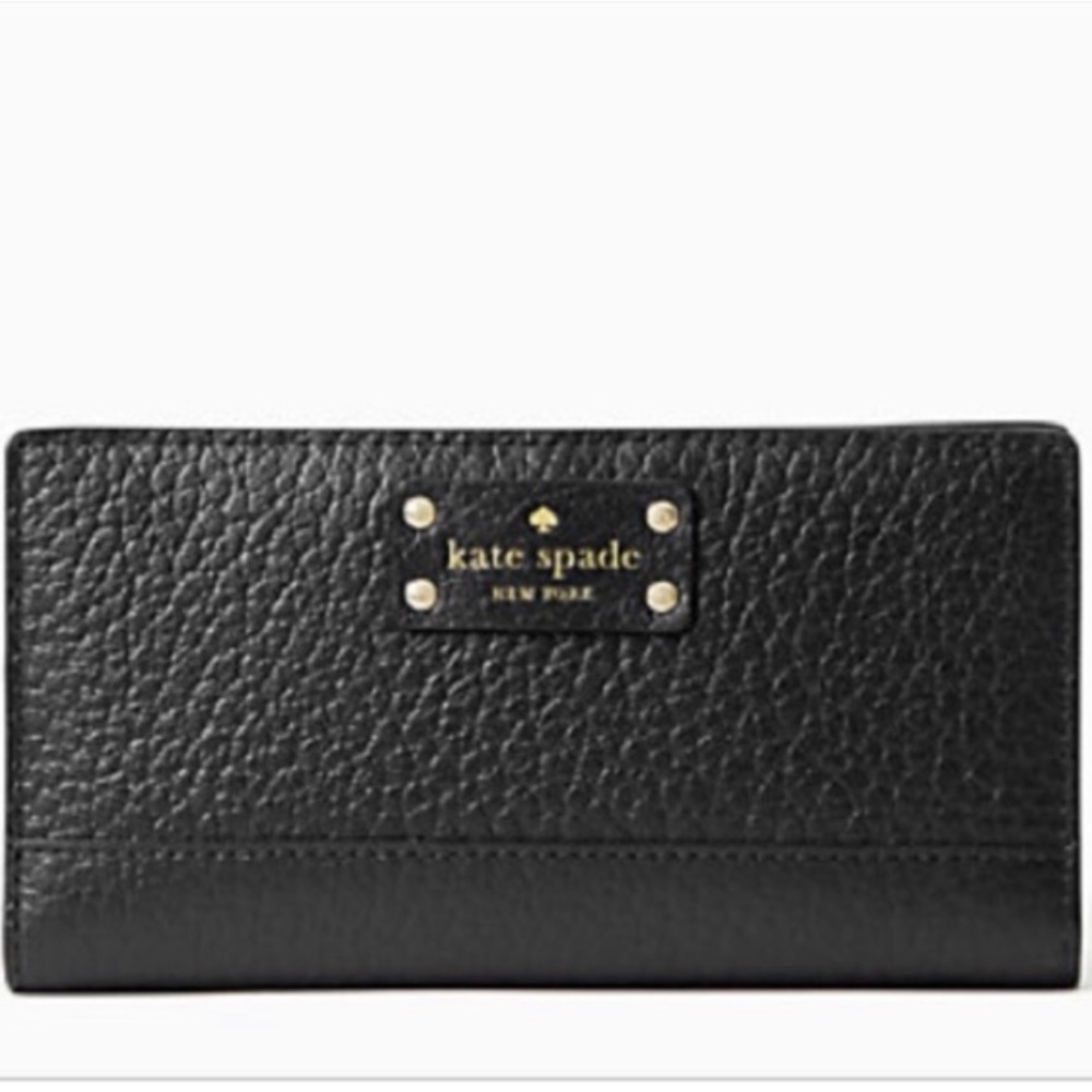 Kate Spade Wallet Bifold Stacy Bay Street Pebble Black Leather Snap Zipper Close